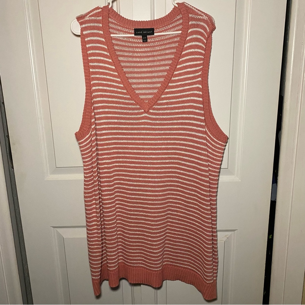 Lane Bryant Pink and White Ribbed Sleeveless Tank Top
